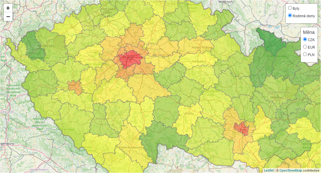 Cenová mapa nájemného v ČR